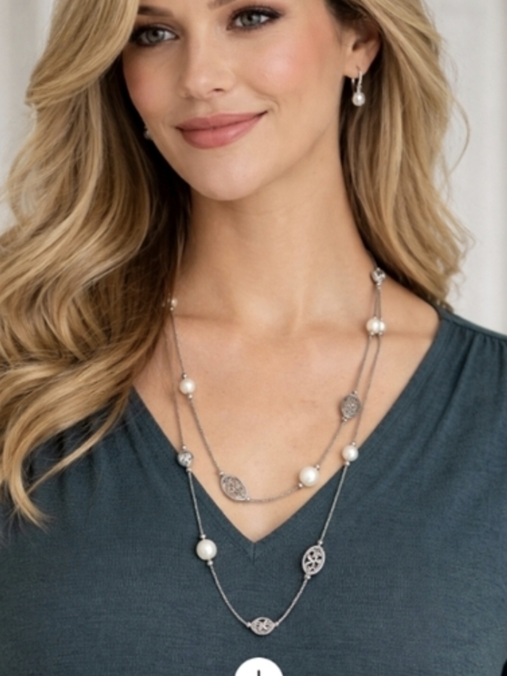 Brighton Silver-Tone Necklace with Cream Pearl Accents